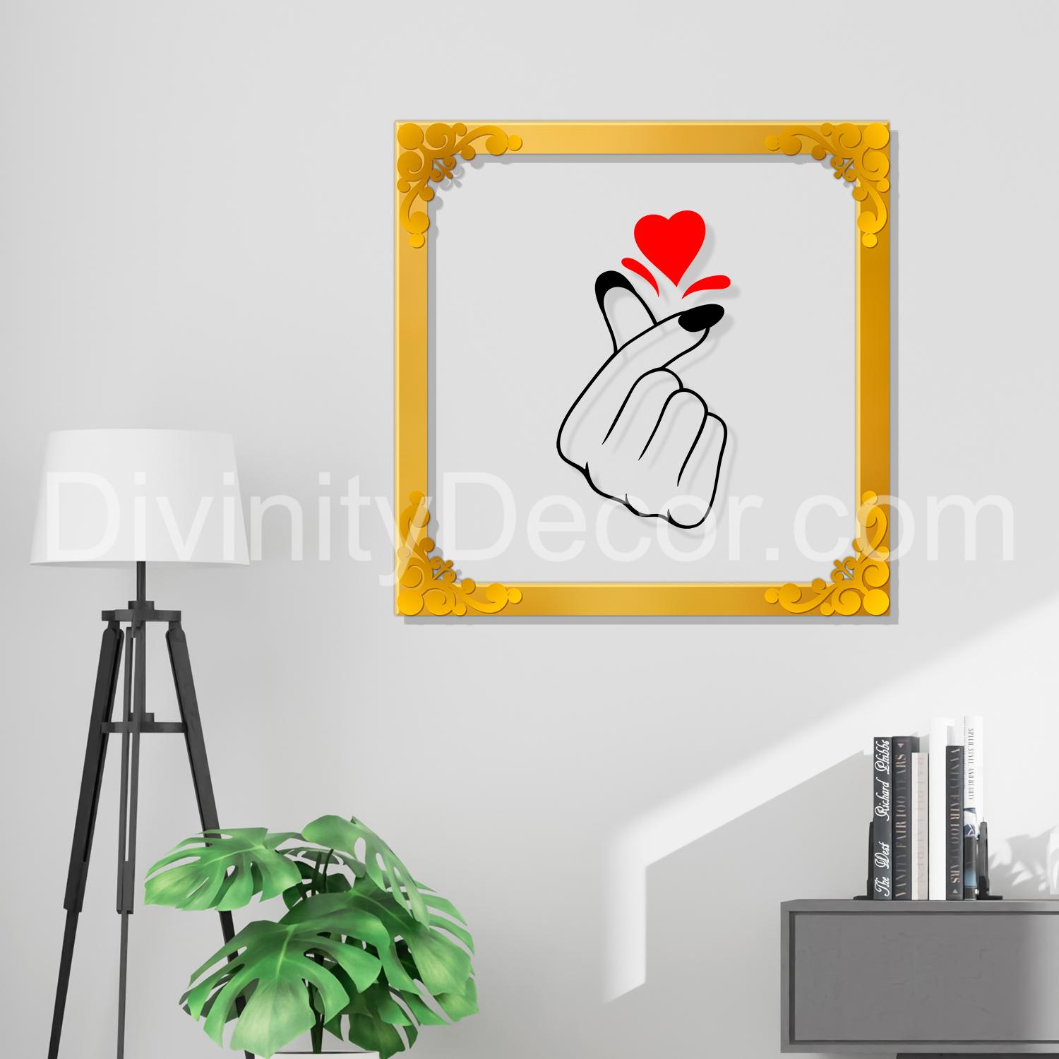Korean heart Golden Plaque for Gifting, Wall Decor Clear UV print with Golden Border-120