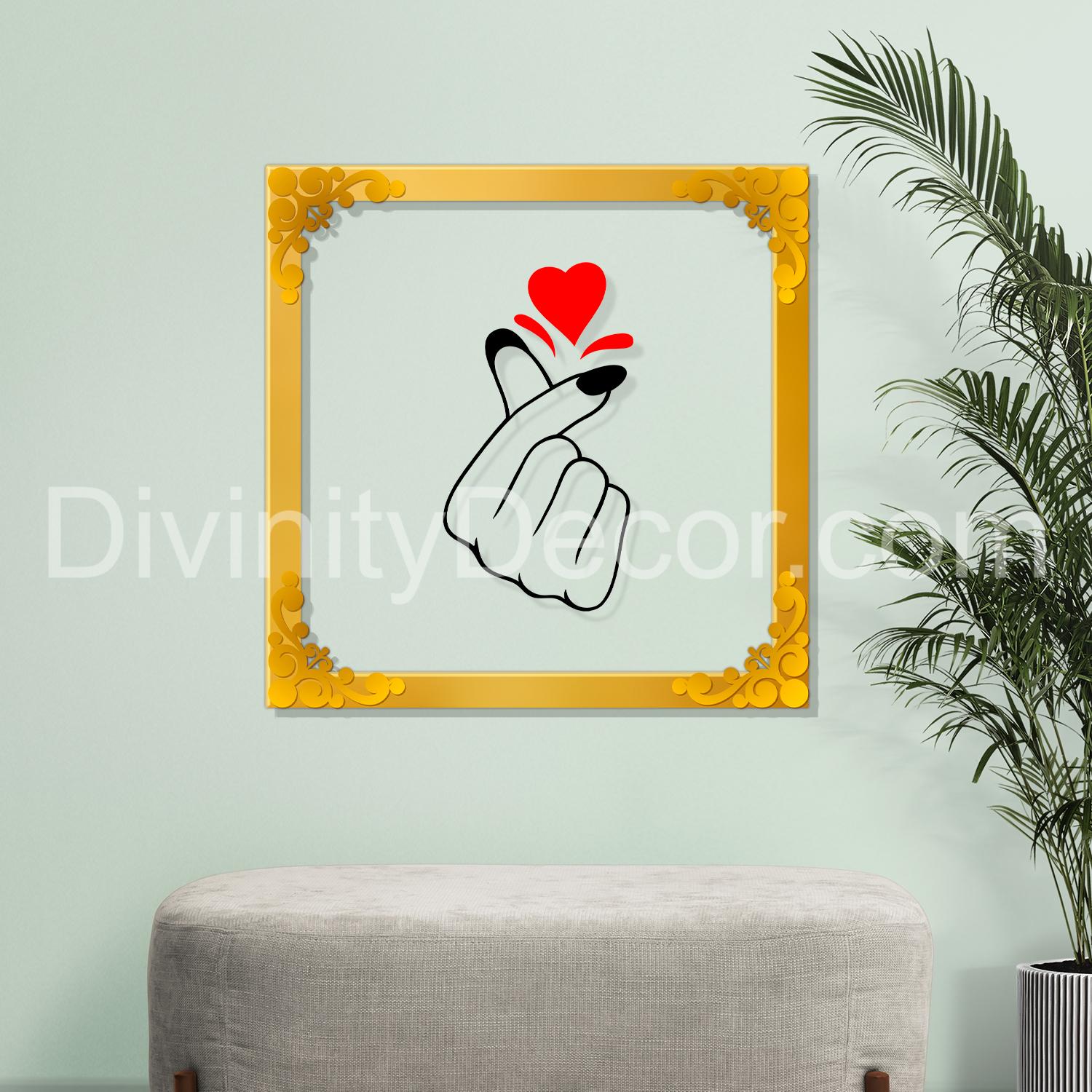 Korean heart Golden Plaque for Gifting, Wall Decor Clear UV print with Golden Border-120