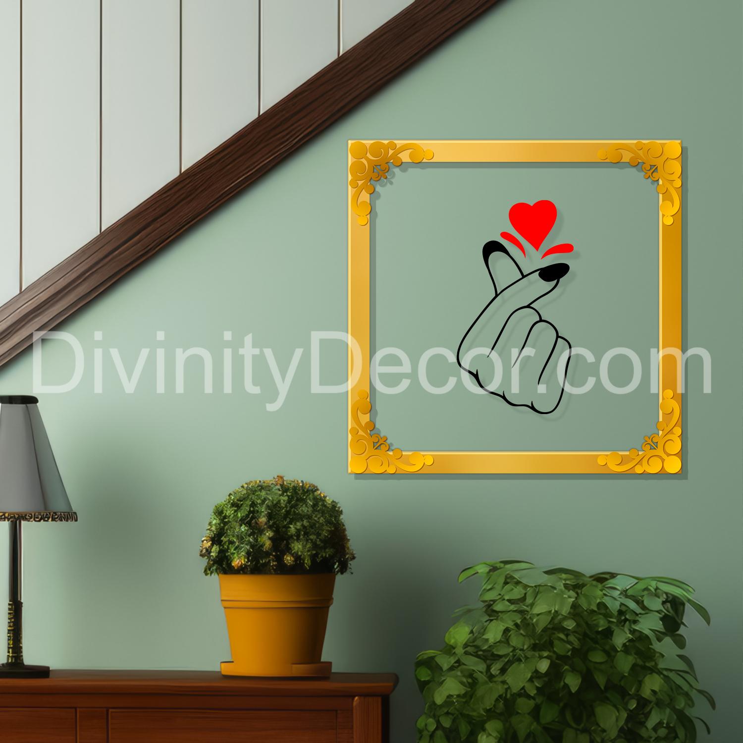 Korean heart Golden Plaque for Gifting, Wall Decor Clear UV print with Golden Border-120