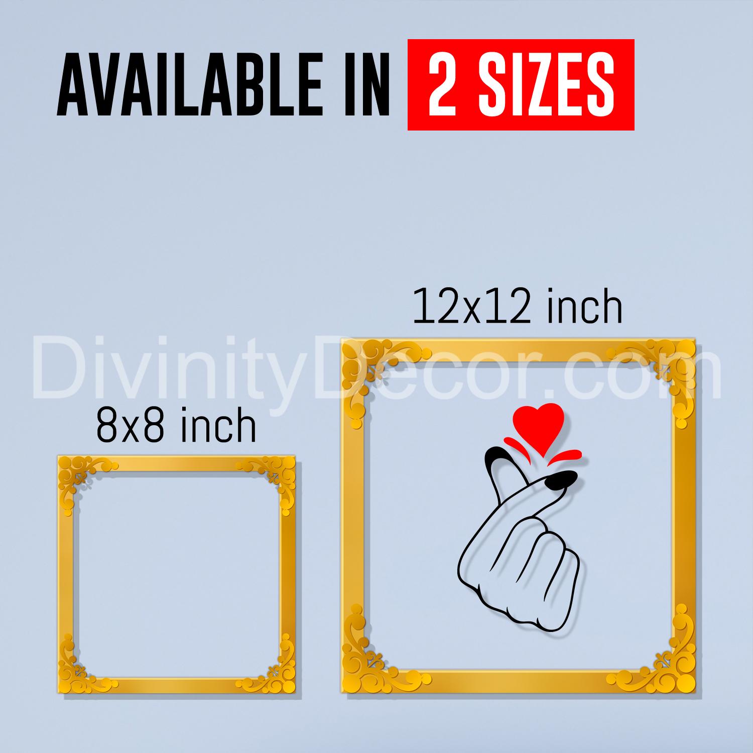 Korean heart Golden Plaque for Gifting, Wall Decor Clear UV print with Golden Border-120