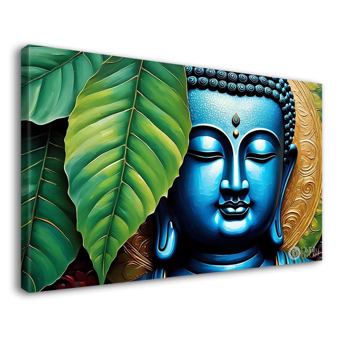 Buddha with leaves background textured painting Canvas Wall Painting - Buddha-120