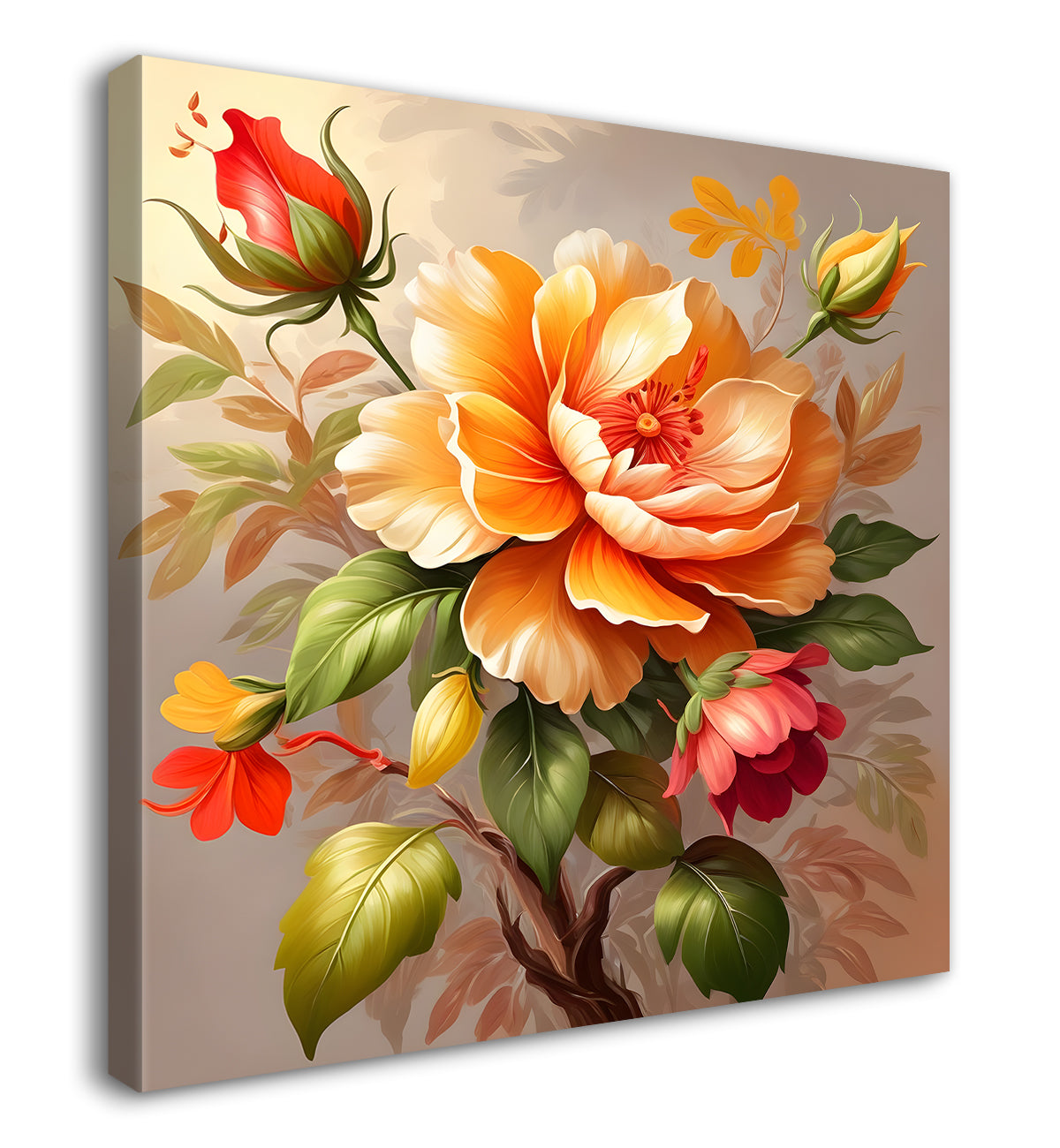 Colourful flowers in grey background textured painting - Flower-S-120