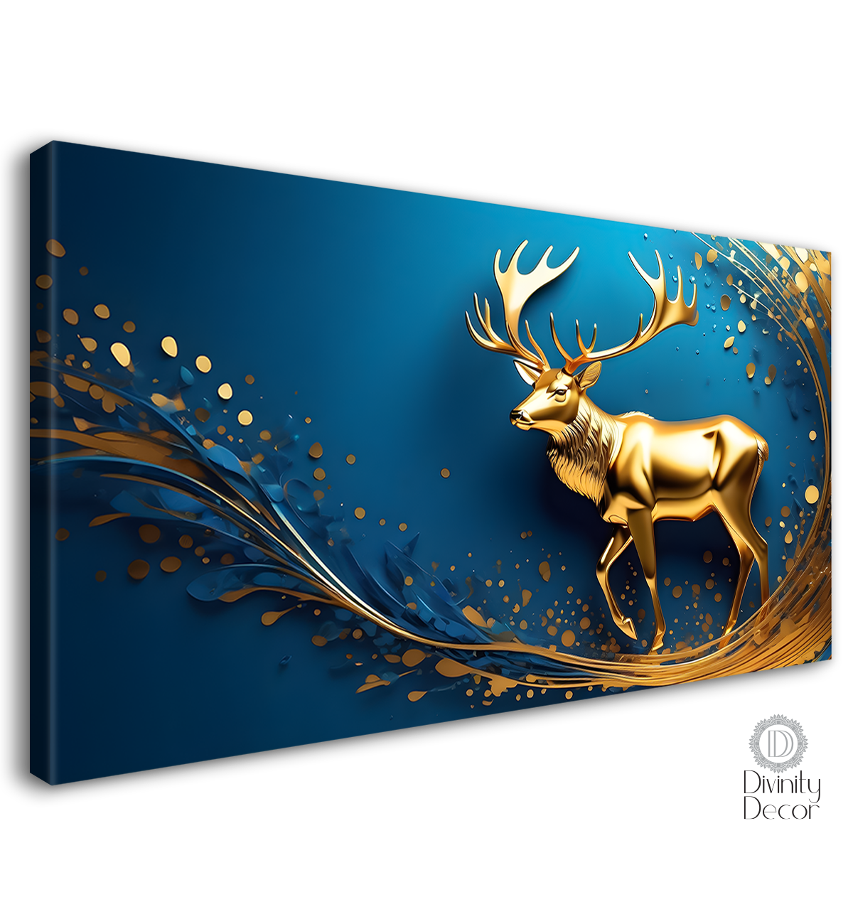 Golden deer with navy blue background textured art.- Design - Animal -120