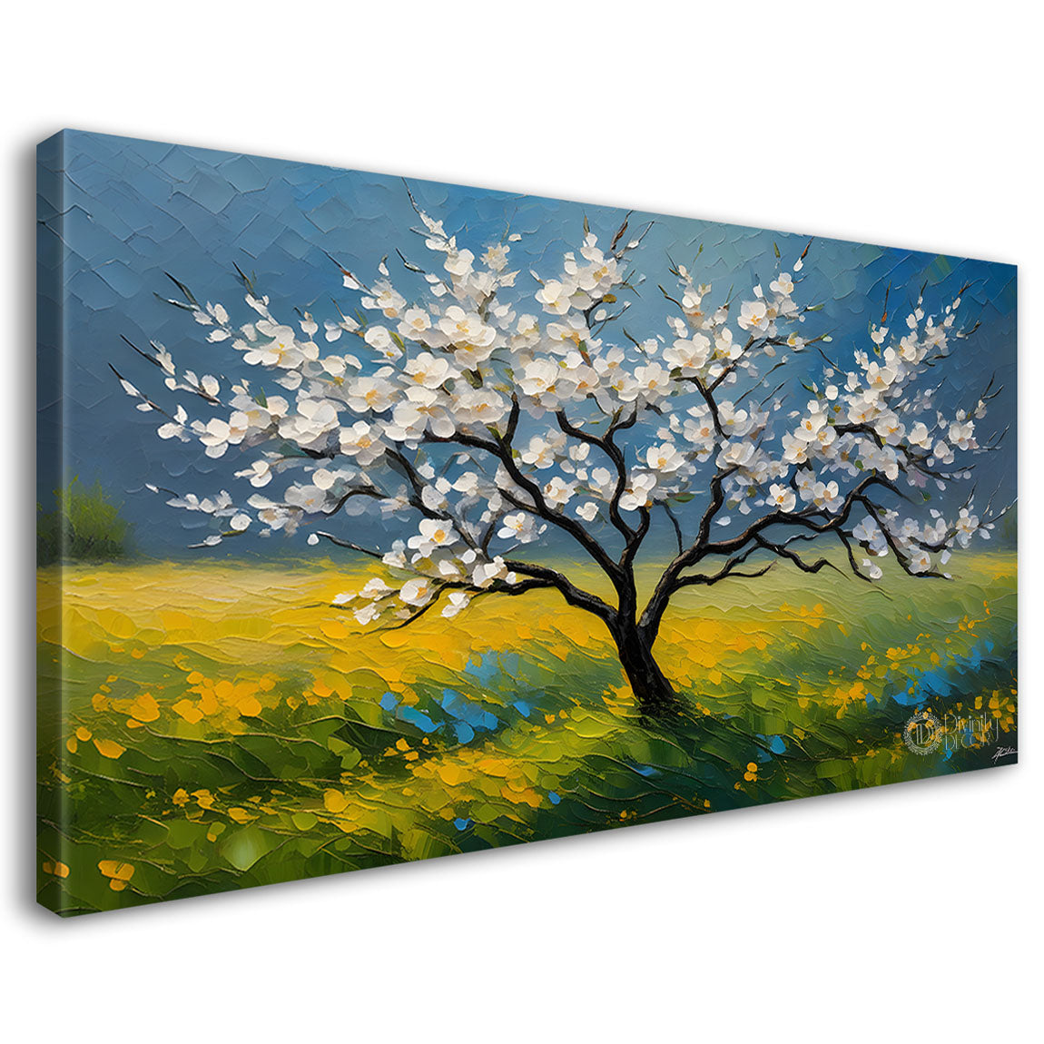 White flower tree in textured background oil painting- Design - Tree-120