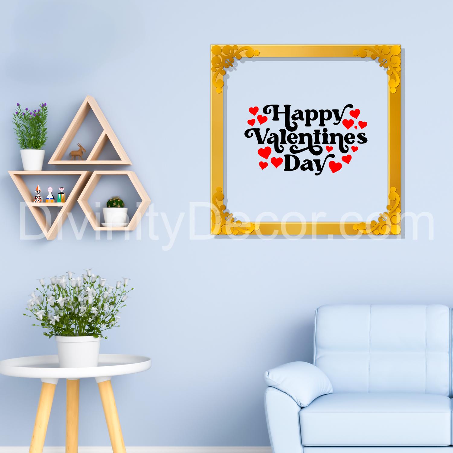 Happy valentine's day Golden Plaque for Gifting, Wall Decor Clear UV print with Golden Border-121