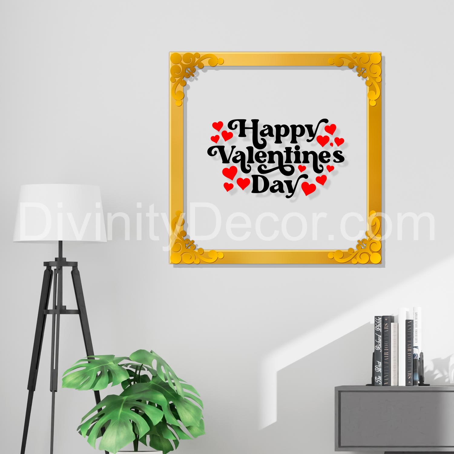 Happy valentine's day Golden Plaque for Gifting, Wall Decor Clear UV print with Golden Border-121