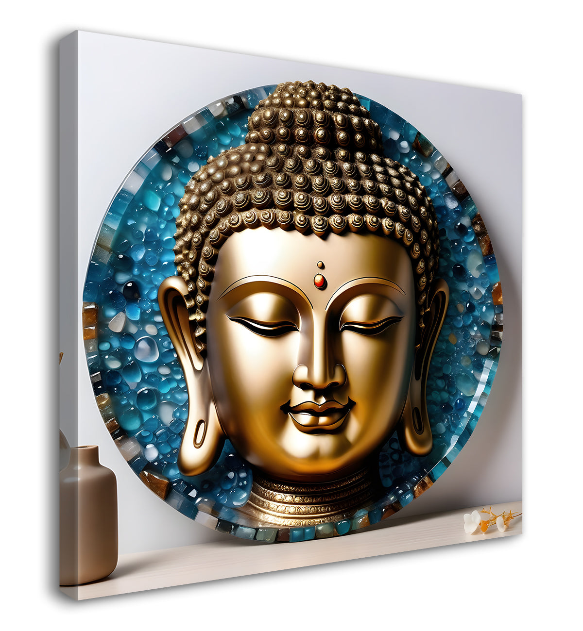 Lord Buddha Rasin art marble finish Golden painting 24x24 inch Buddha-S-121