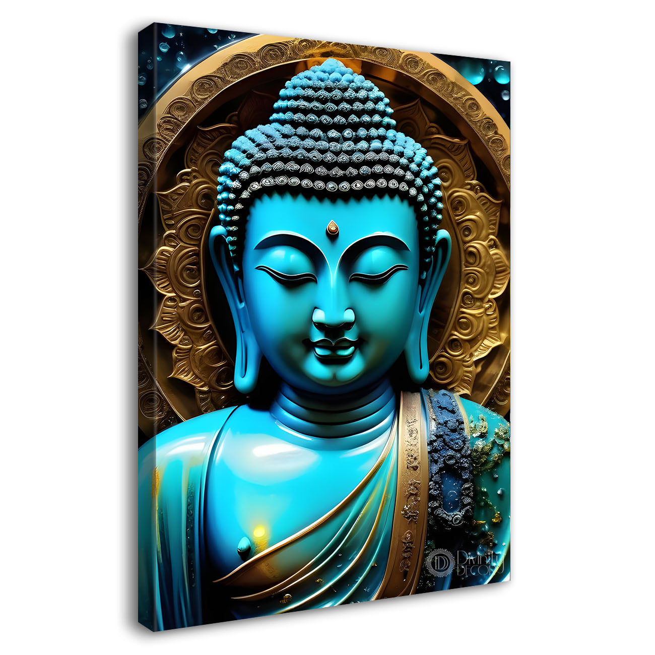 Blue textured buddha with golden chakra  - Buddha-V-121