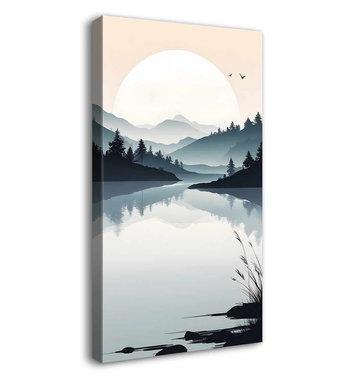 Mountains with river and sunset textured water colour painting Canvas Painting - Nature Art -V-121