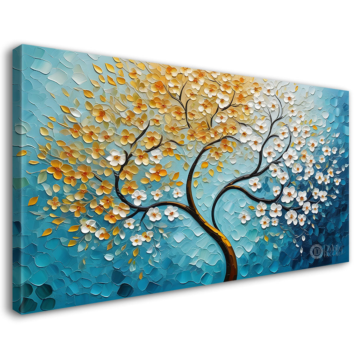 White flower tree in textured background oil painting- Design - Tree-121