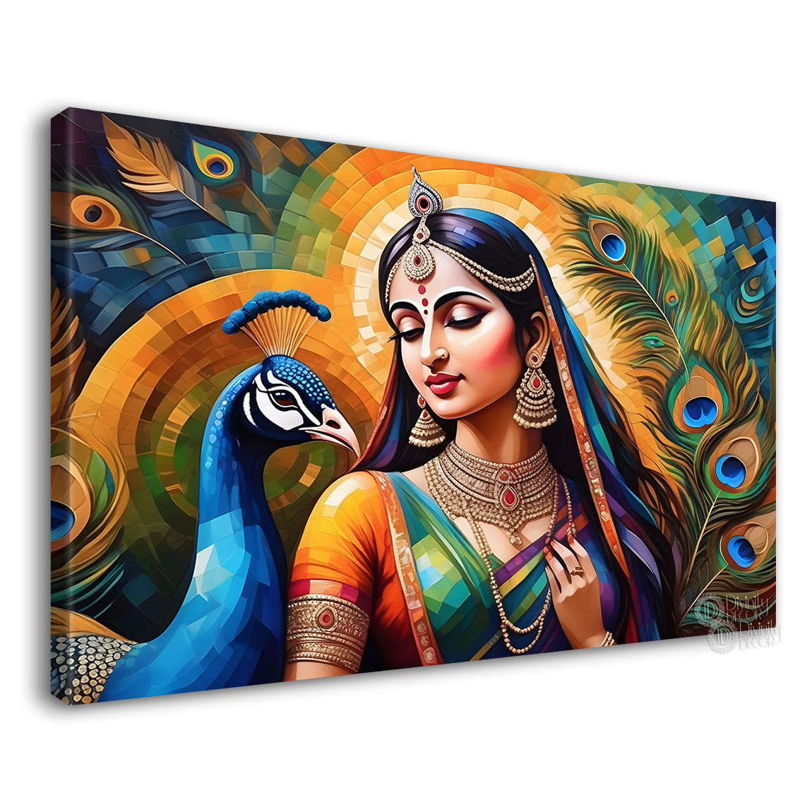 Radha rani with peacock painting Canvas Painting - Design - Krishna-122