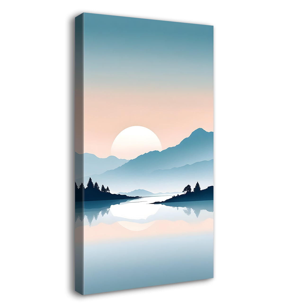 Mountains with river and sunset textured water colour painting Canvas Painting - Nature Art -V-122