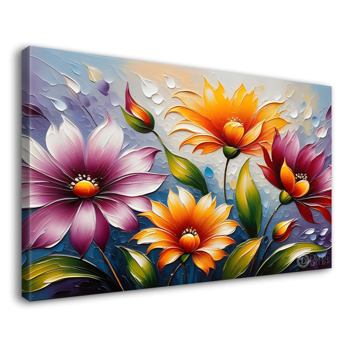 Colorful flowers with grey textured background painting- Design - Flower-122