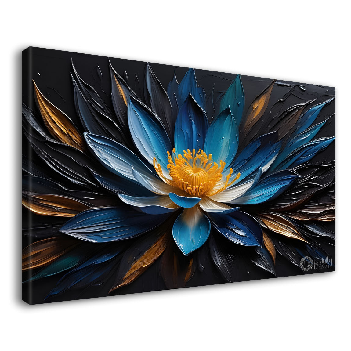 Blue flower with dark textured background painting- Design - Flower-123