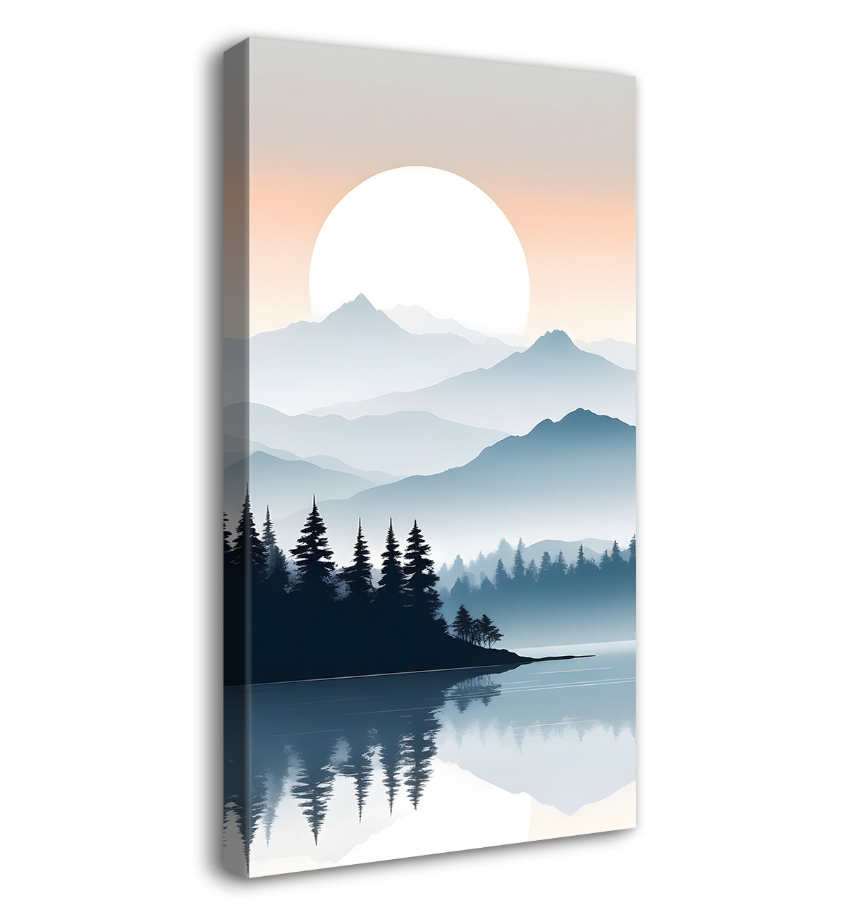 Mountains with river and sunset textured water colour painting Canvas Painting - Nature Art -V-123