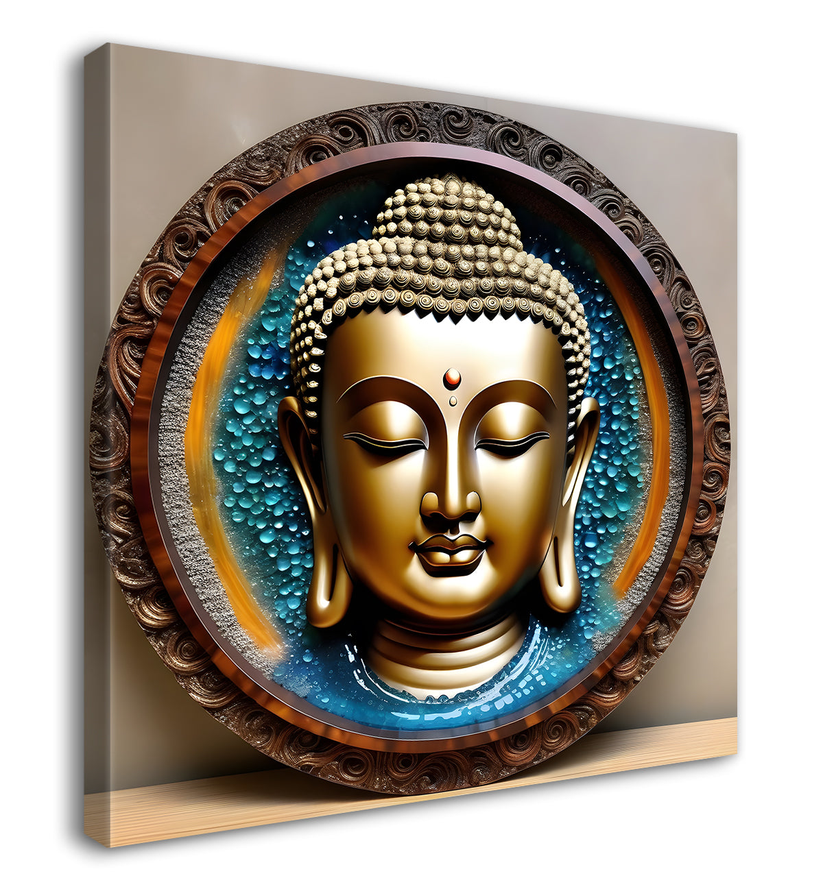 Lord Buddha Rasin art marble finish Golden painting 24x24 inch Buddha-S-123