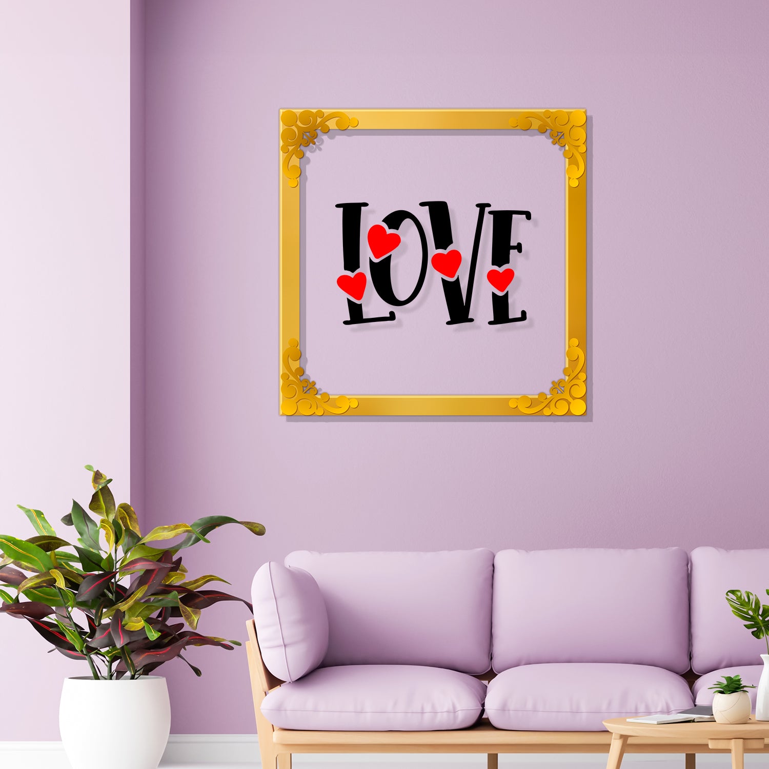Love Golden Plaque for Gifting, Wall Decor Clear UV print with Golden Border-124
