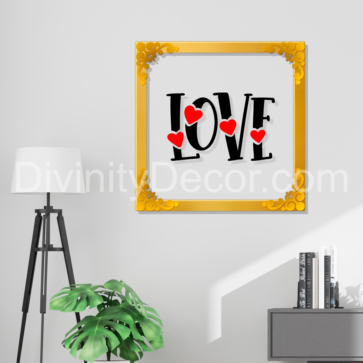 Love Golden Plaque for Gifting, Wall Decor Clear UV print with Golden Border-124