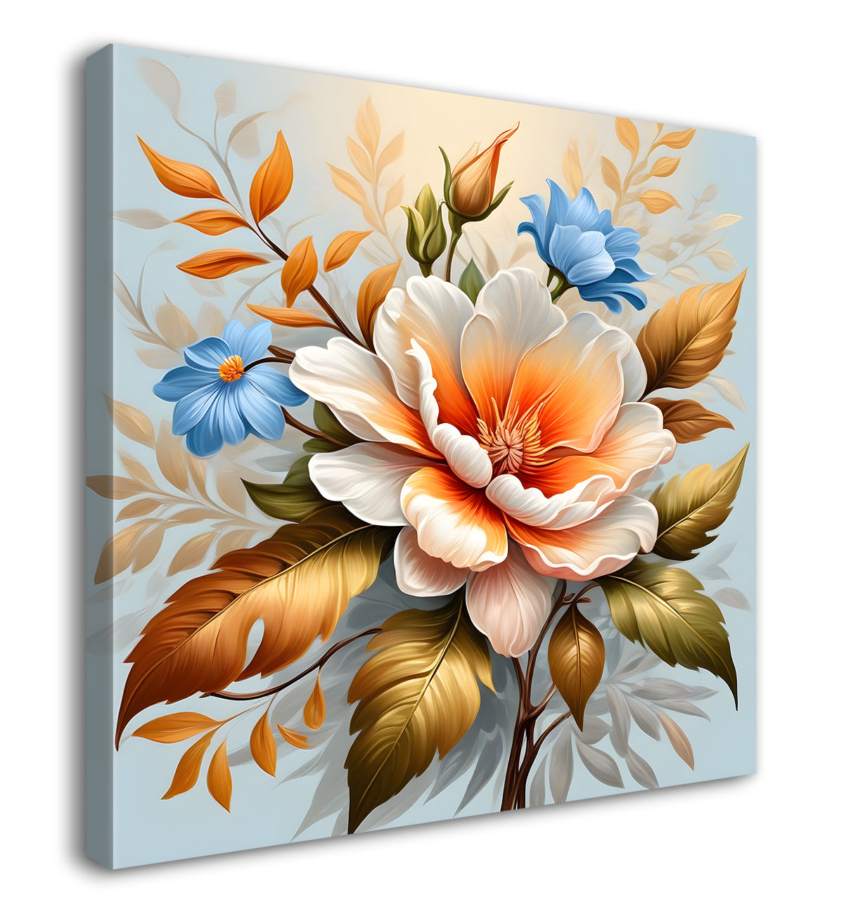 White flower in sky blue textued painting - Flower-S-124