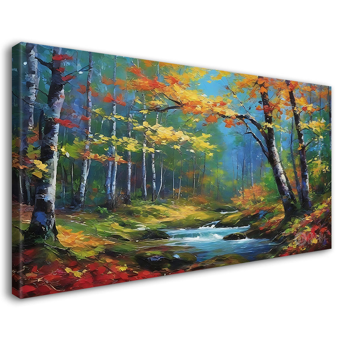 Trees and lake in textured painting Canvas Painting - Nature Art -124