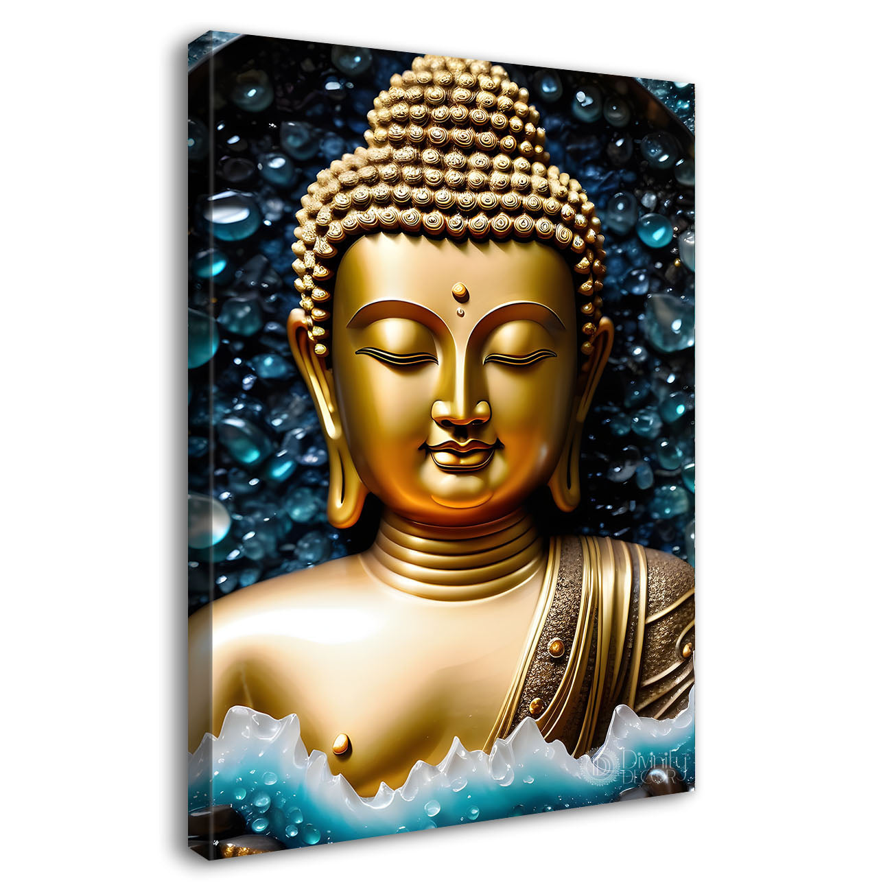 Golden buddha with dark background textured painting - Buddha-V-125