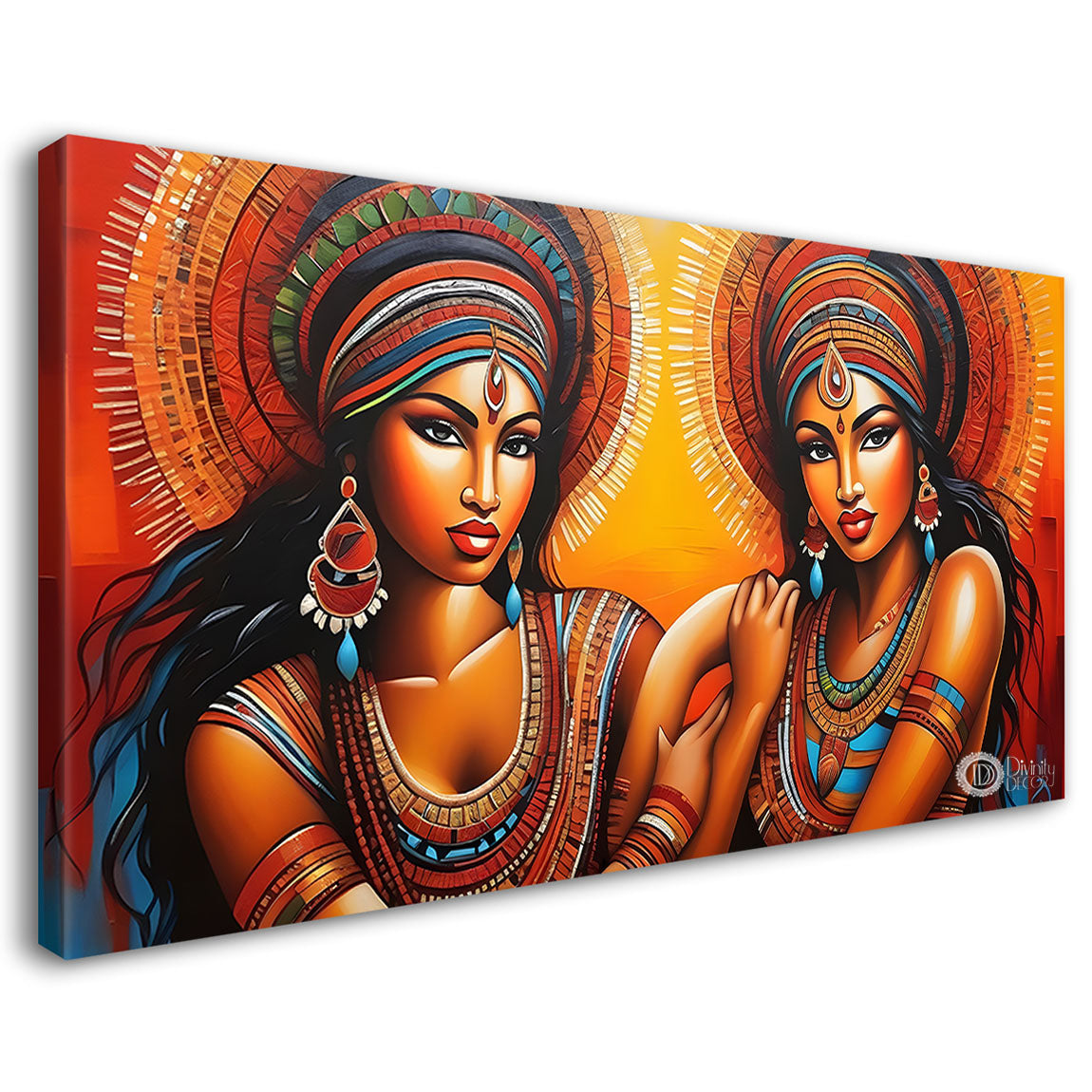 Two tribal ladies textured painting Canvas Painting - Design - Modern-L-125