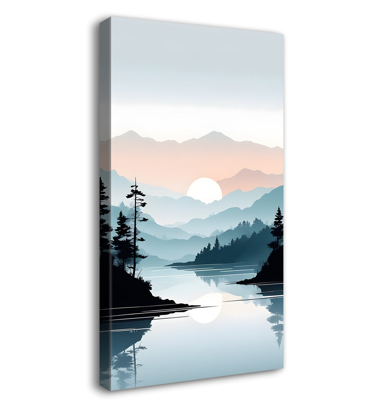 Mountains with river and sunset textured water colour painting Canvas Painting - Nature Art -V-125