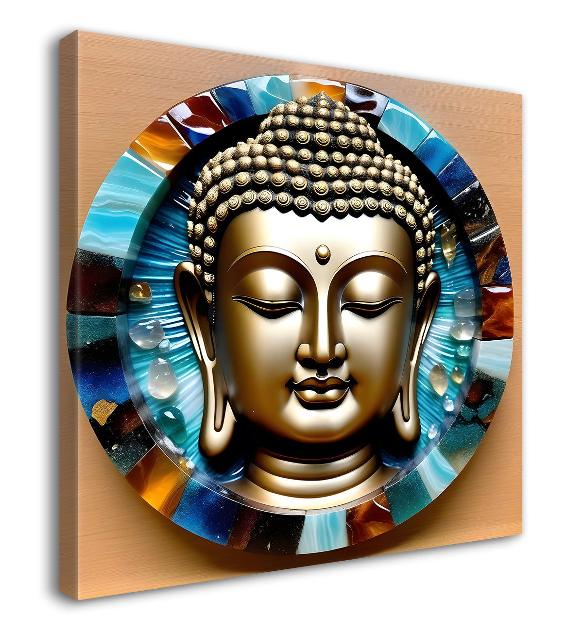 Lord Buddha Rasin art marble finish Golden painting 24x24 inch Buddha-S-125