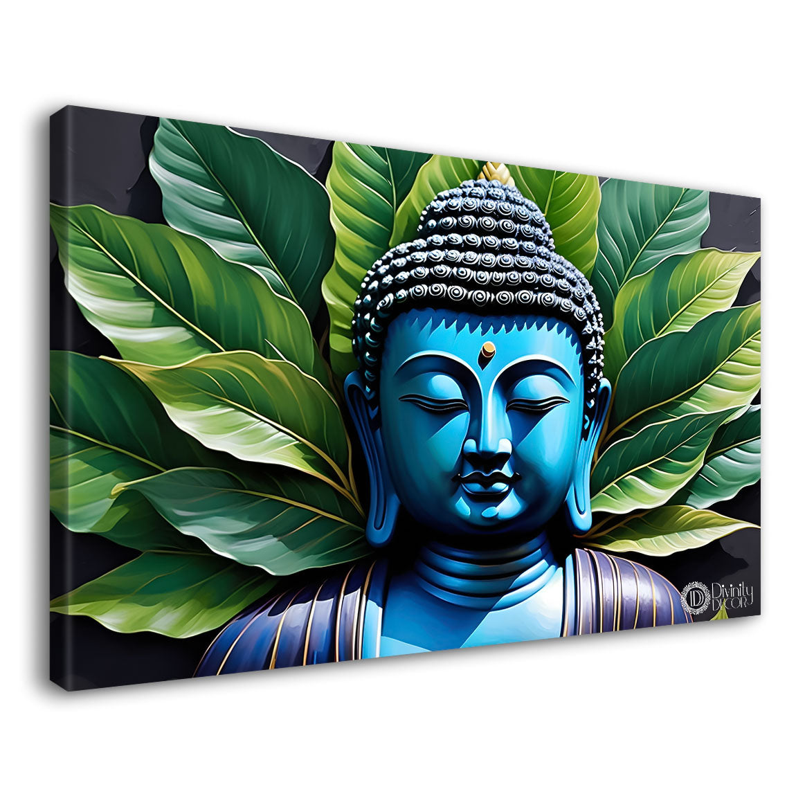 Buddha with leaves background textured painting Canvas Wall Painting - Buddha-125