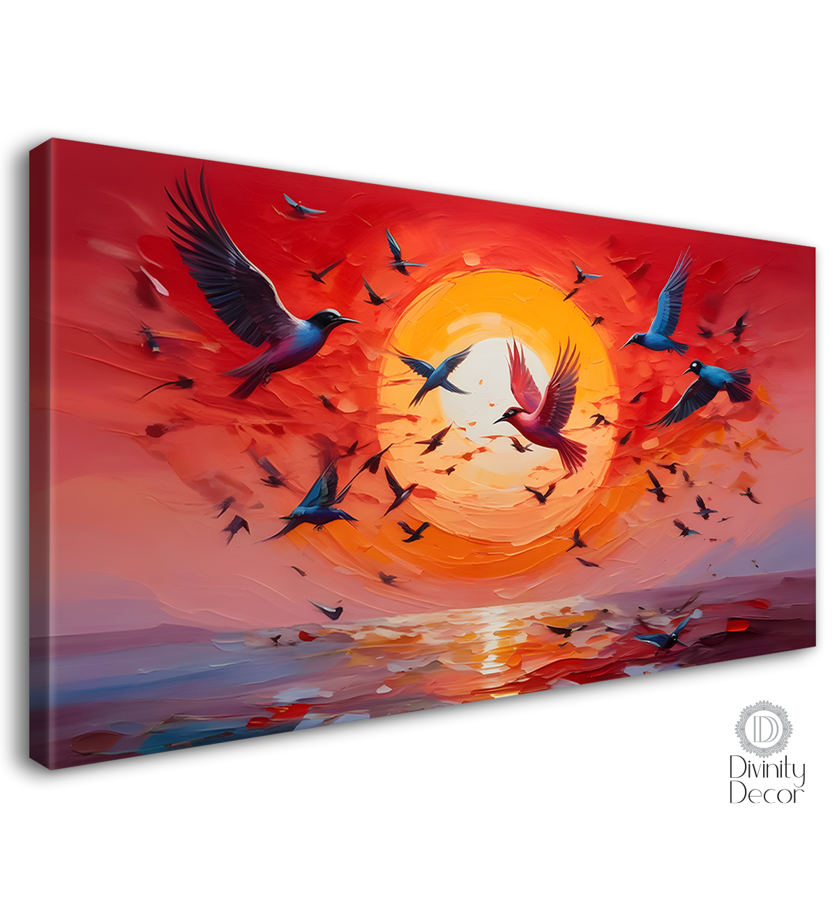 Birds flying in the sky with sunrise background textured art. - Design - Animal - 125
