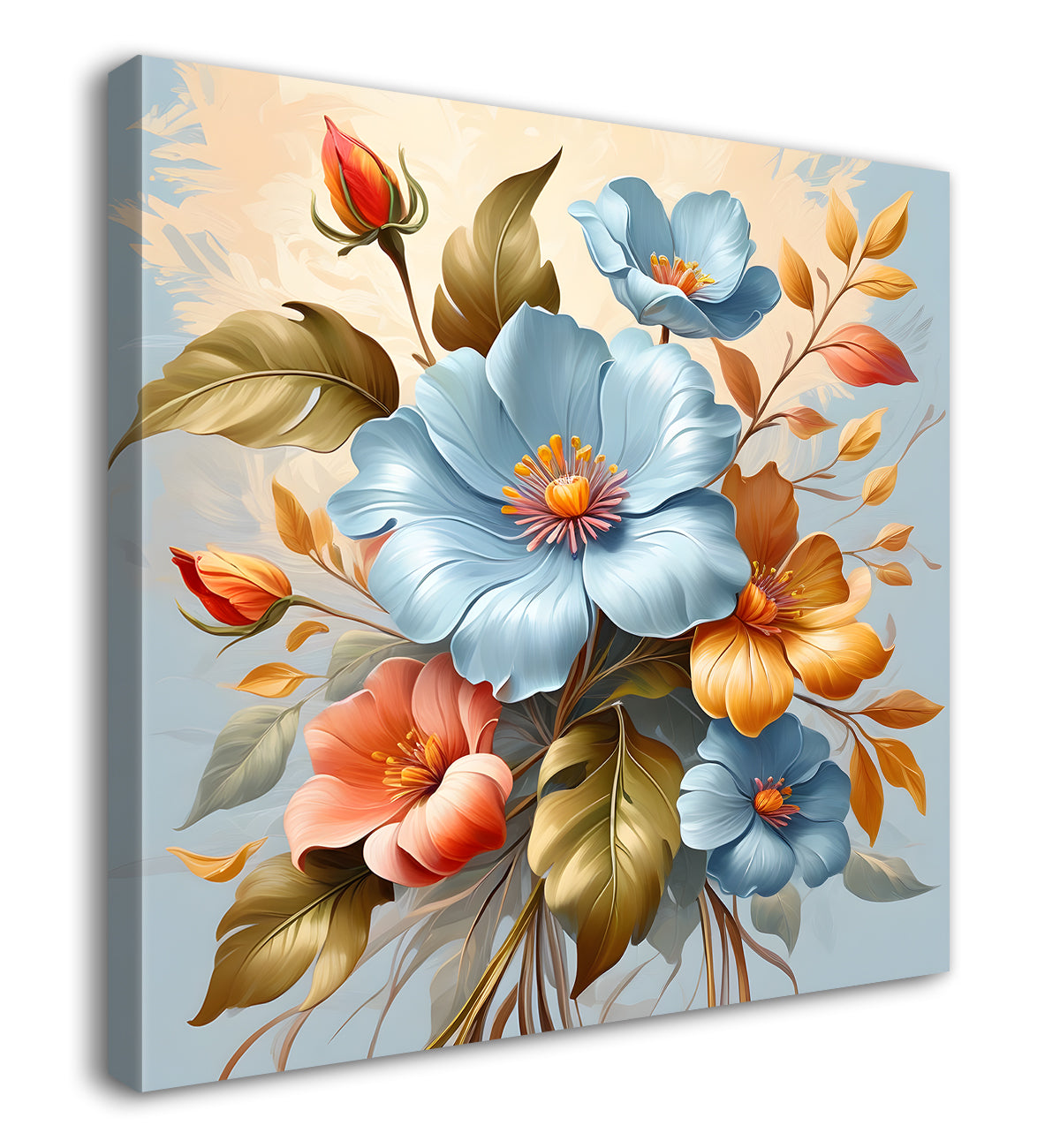 Blue flower in sky blue textured painting  - Flower-S-125