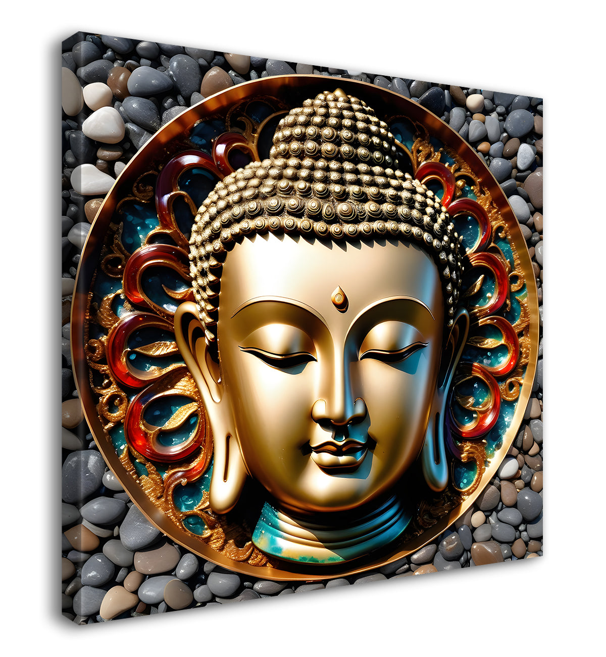 Lord Buddha Rasin art marble finish Golden painting 24x24 inch Buddha-S-126