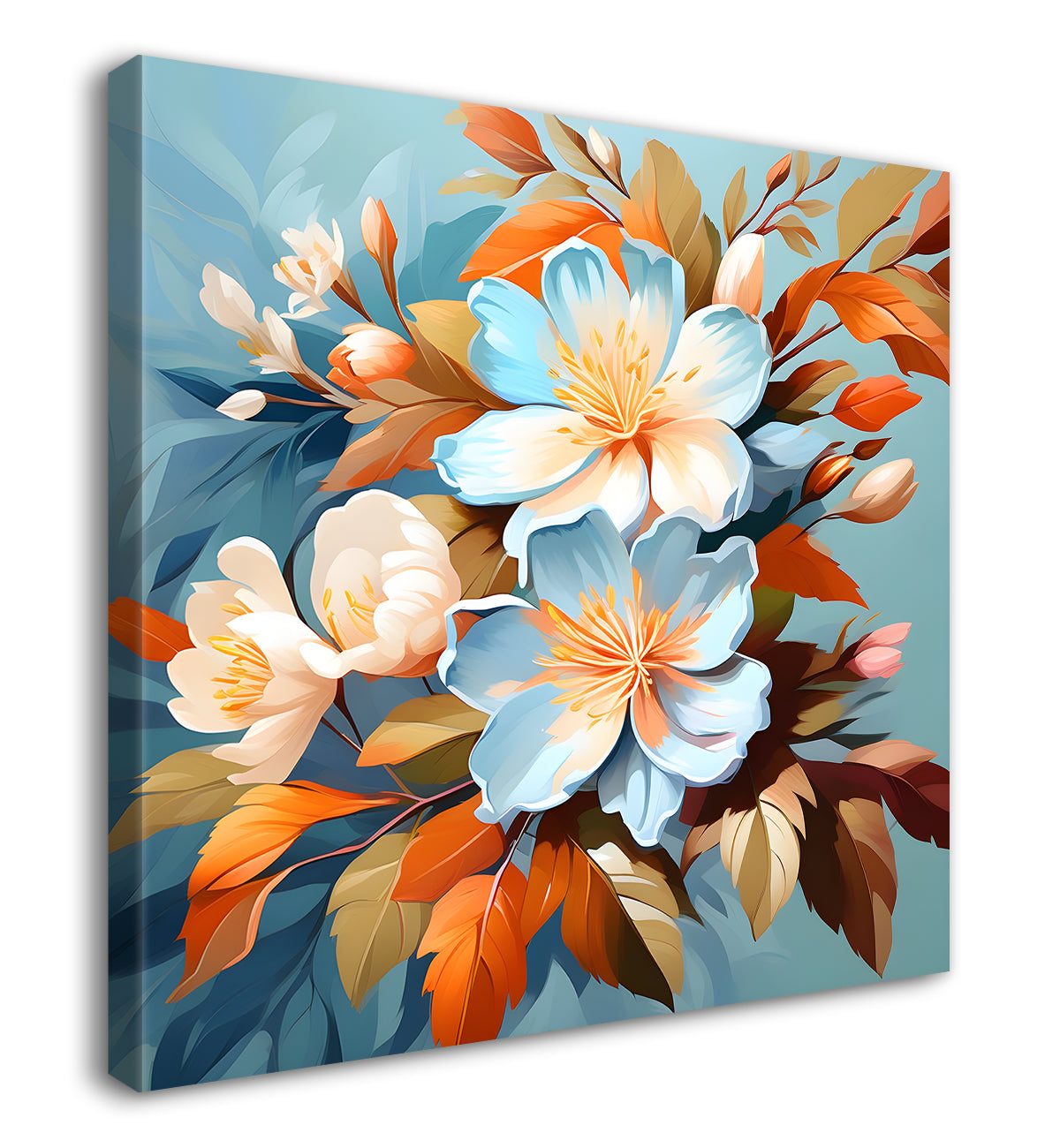 Blue flower in sky blue textured painting  - Flower-S-126