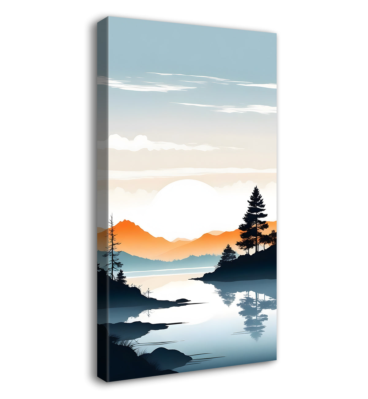 Mountains with river and sunset textured water colour painting Canvas Painting - Nature Art -V-126