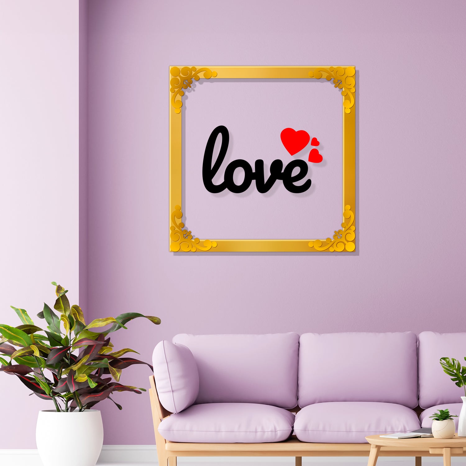 Love Golden Plaque for Gifting, Wall Decor Clear UV print with Golden Border-127