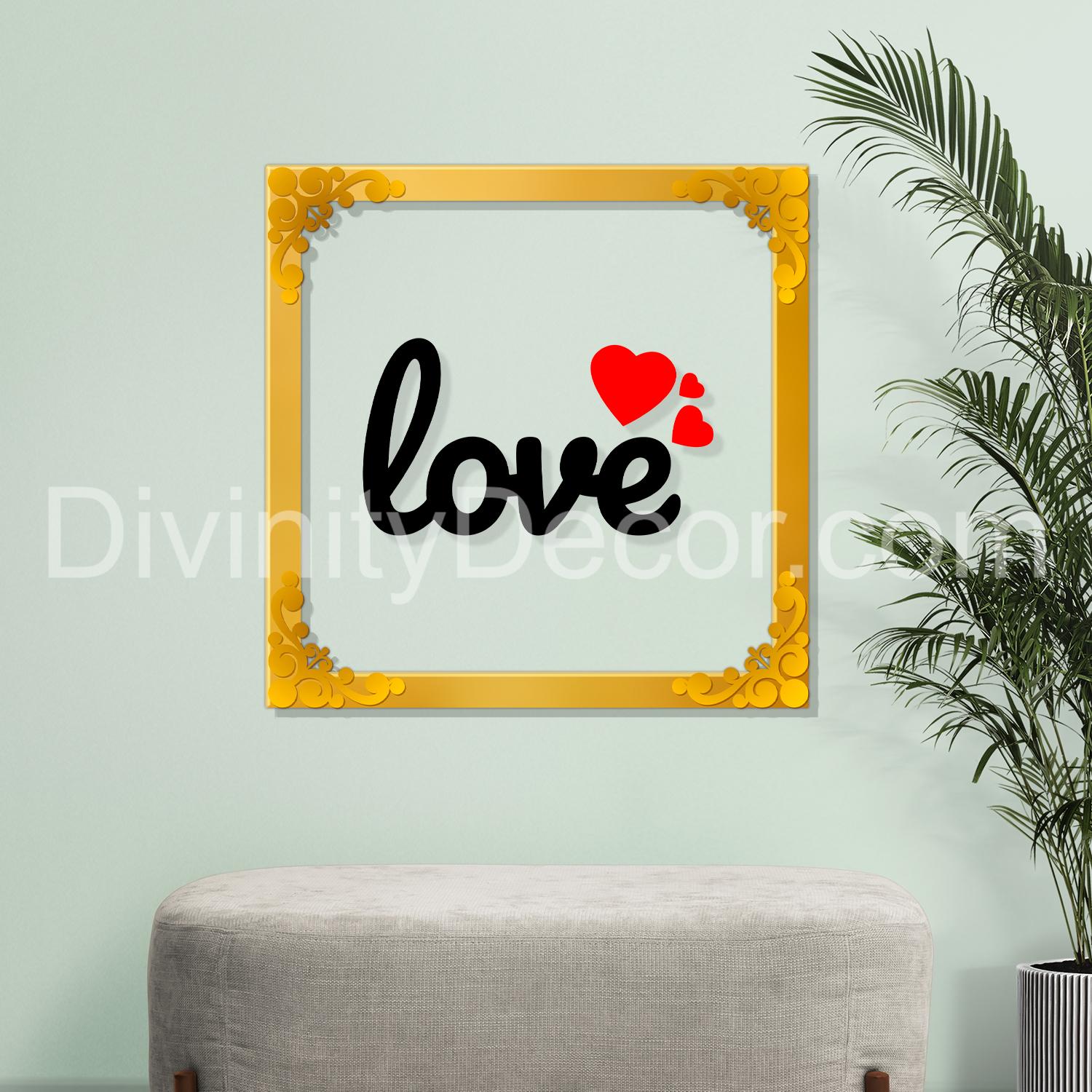 Love Golden Plaque for Gifting, Wall Decor Clear UV print with Golden Border-127