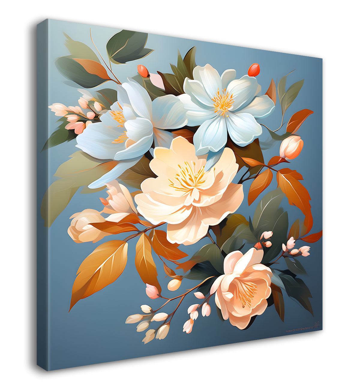 White flowers in sky blue textued painting - Flower-S-127