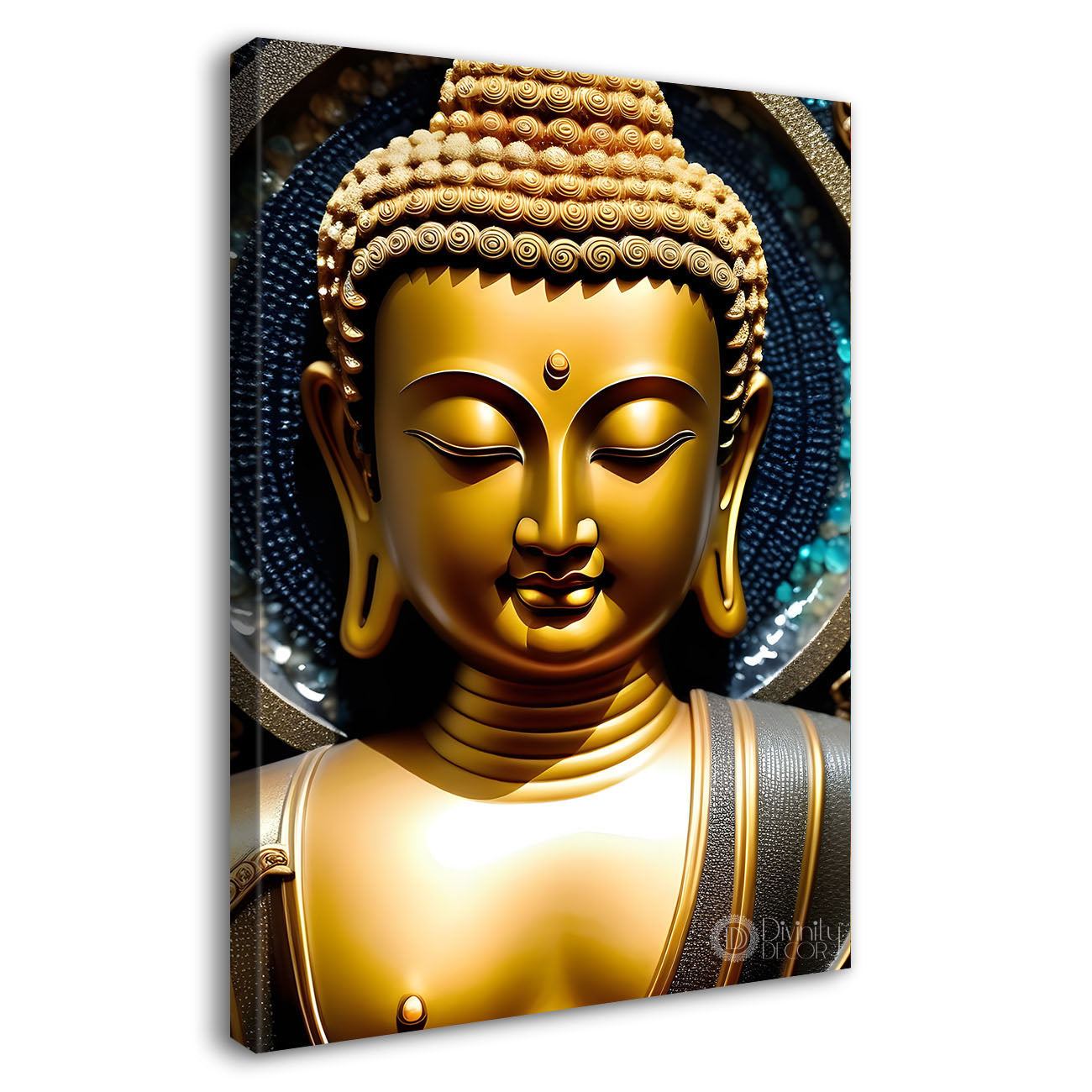 Golden buddha with dark background textured painting - Buddha-V-127