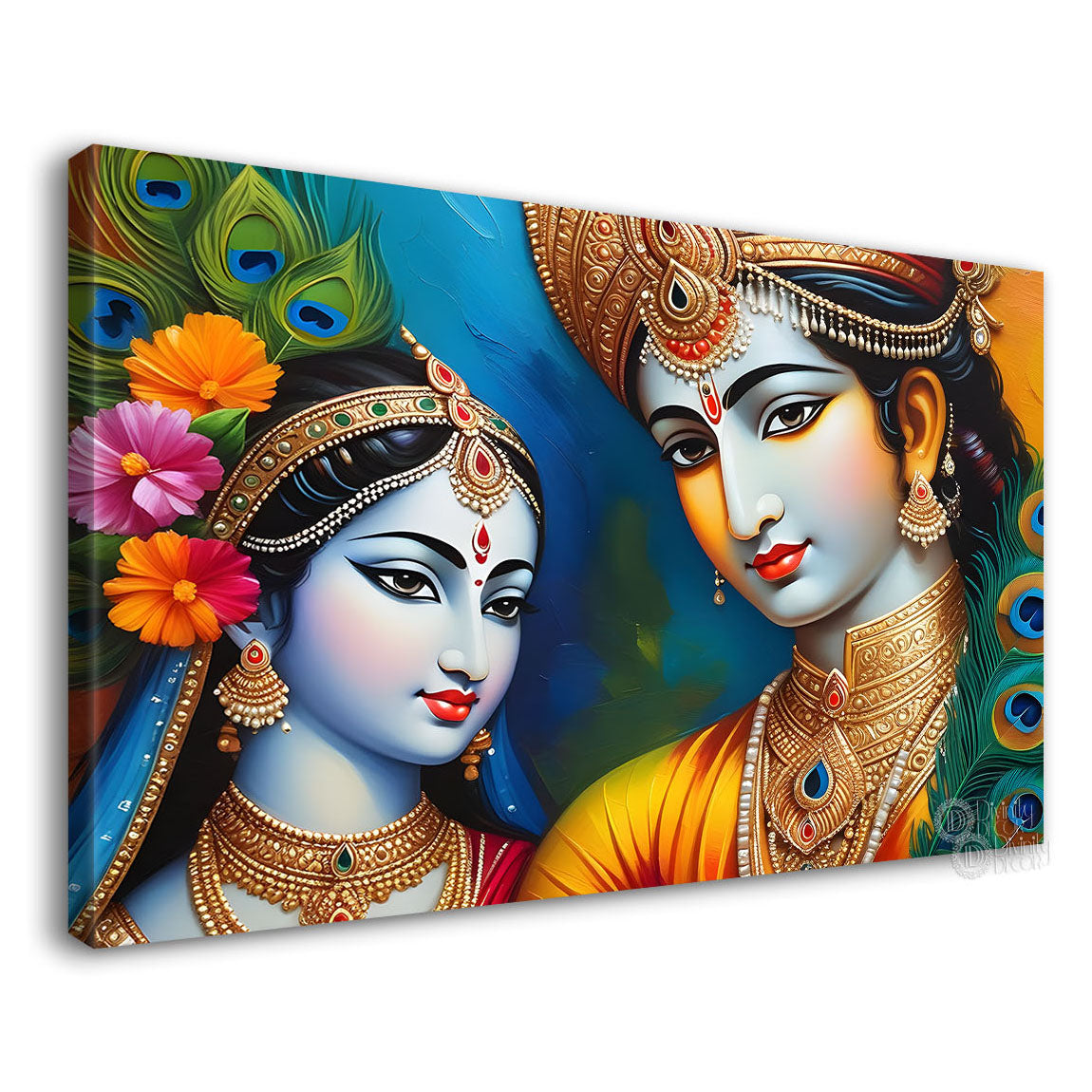 Blue face of Krishna and Radha with blue background painting Canvas Painting - Design - Krishna-128