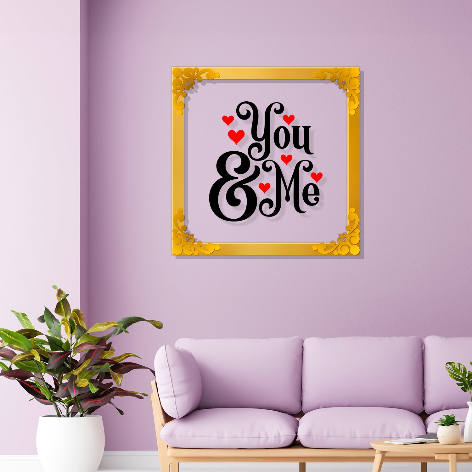 You and me Golden Plaque for Gifting, Wall Decor Clear UV print with Golden Border-128