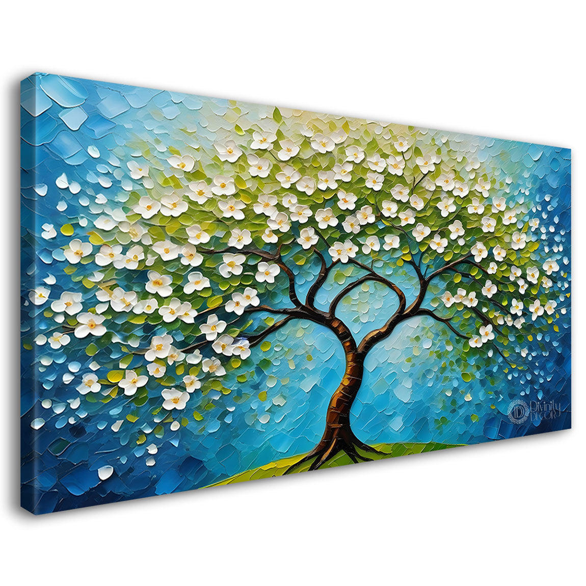White flower tree in textured background oil painting- Design - Tree-128