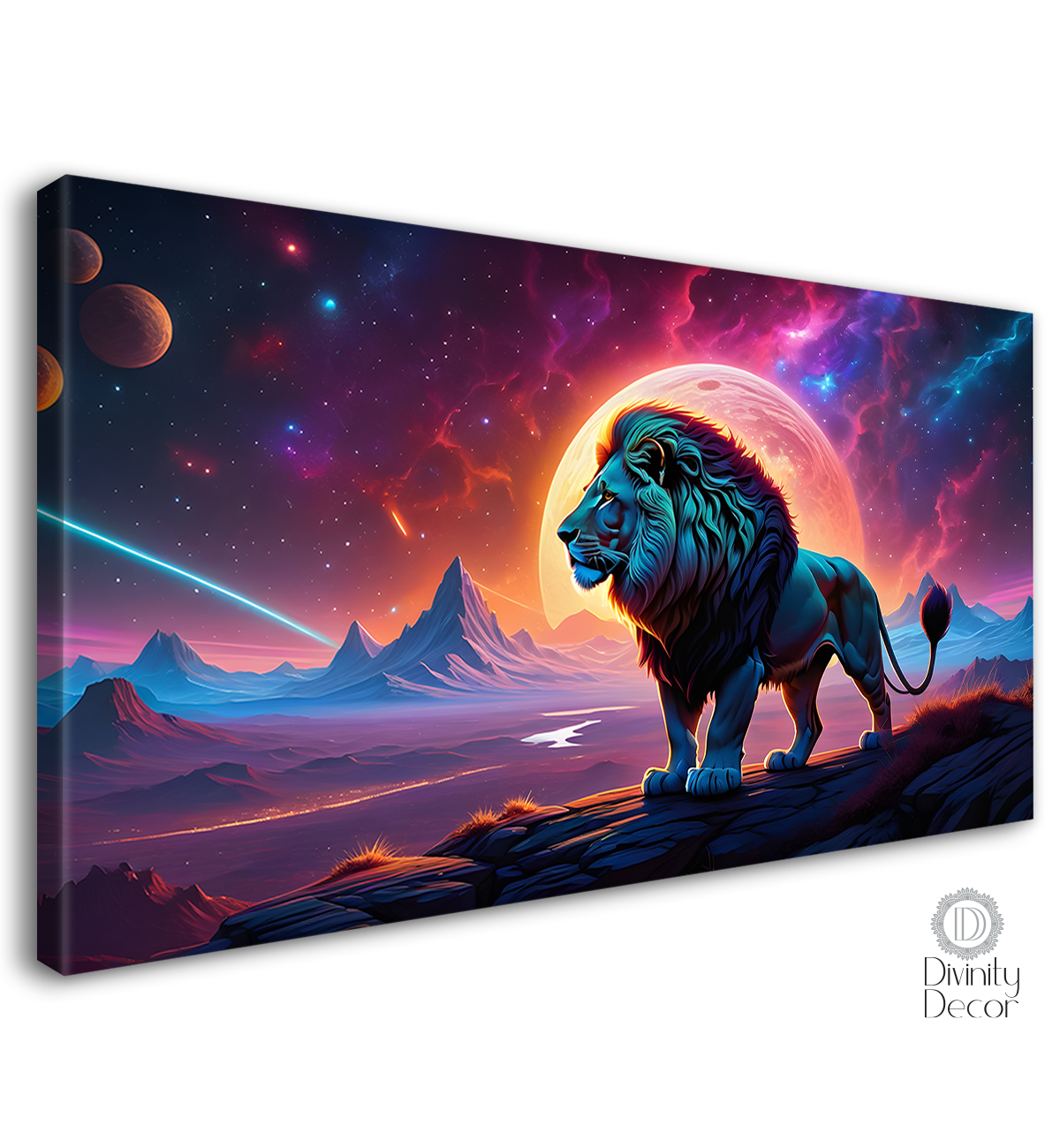 Lion with galaxy background textured art. - Design - Animal -128