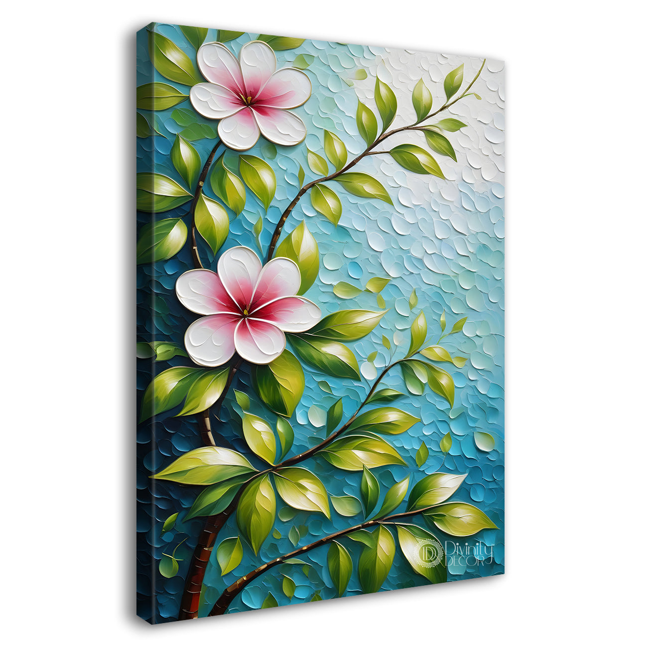 White flowers in sky blue textured background painting- Flower-V-128