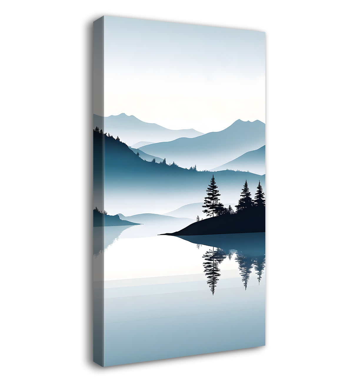 Mountains with river and trees in grey textured water colour painting Canvas Painting - Nature Art -V-128