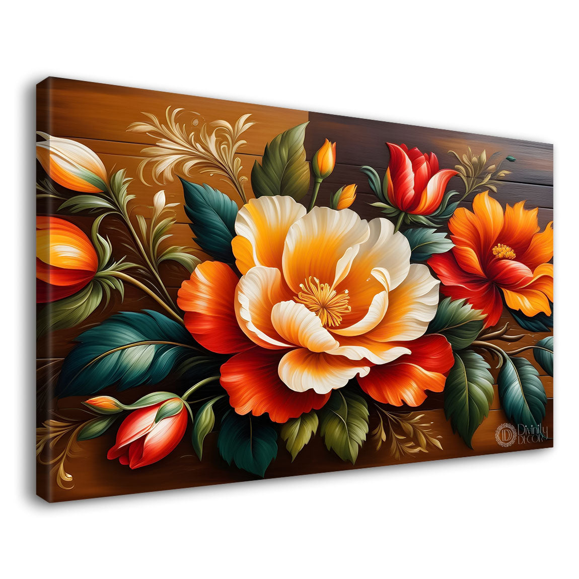 Brown and white flowers with brown textured background painting- Design - Flower-128