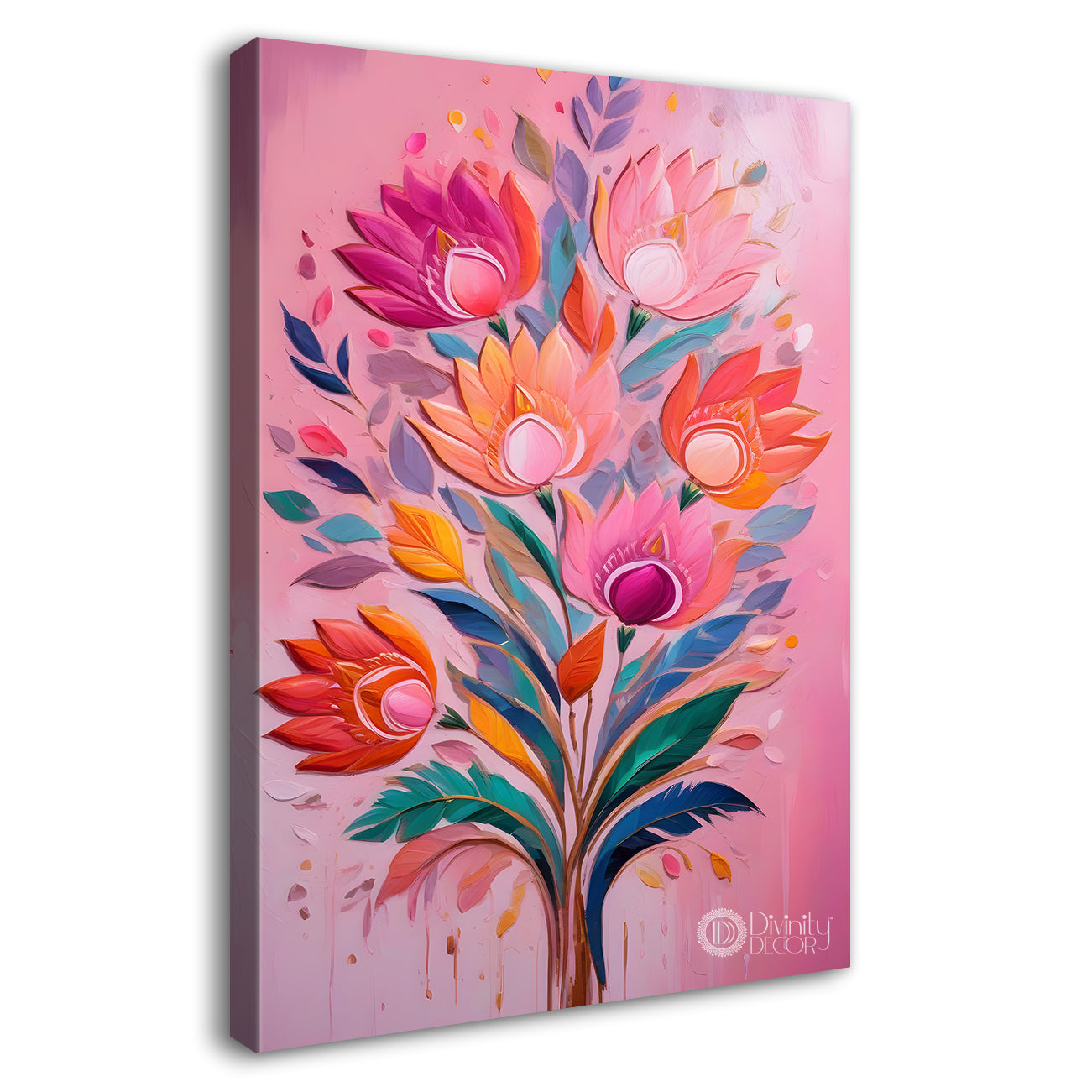 Pink flowers in pink textured background painting- Flower-V-129