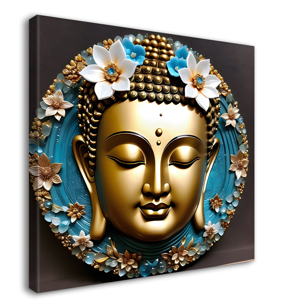 Lord Buddha Rasin art marble finish Golden painting 24x24 inch Buddha-S-129