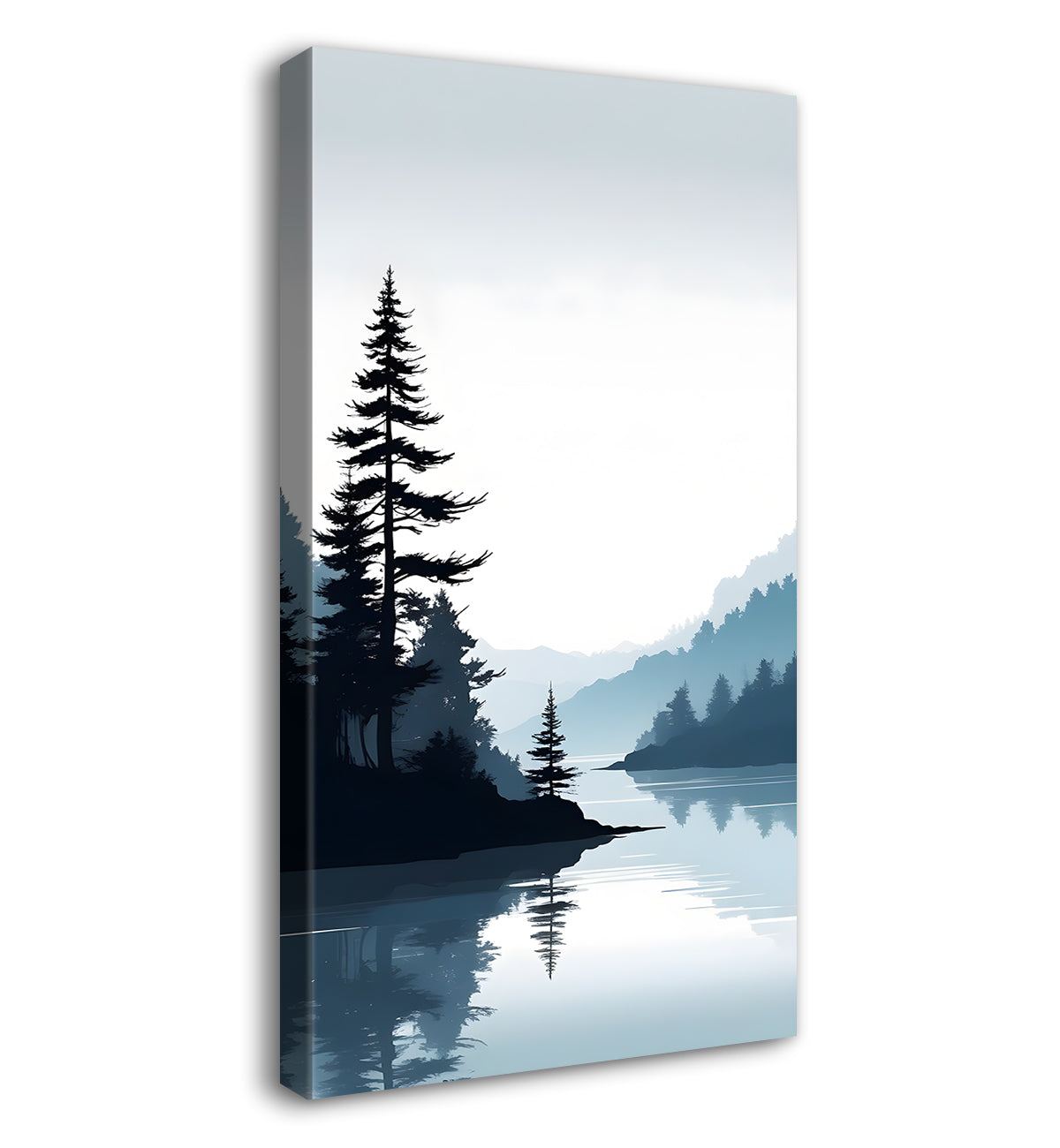 Mountains with river and trees in grey textured water colour painting Canvas Painting - Nature Art -V-129