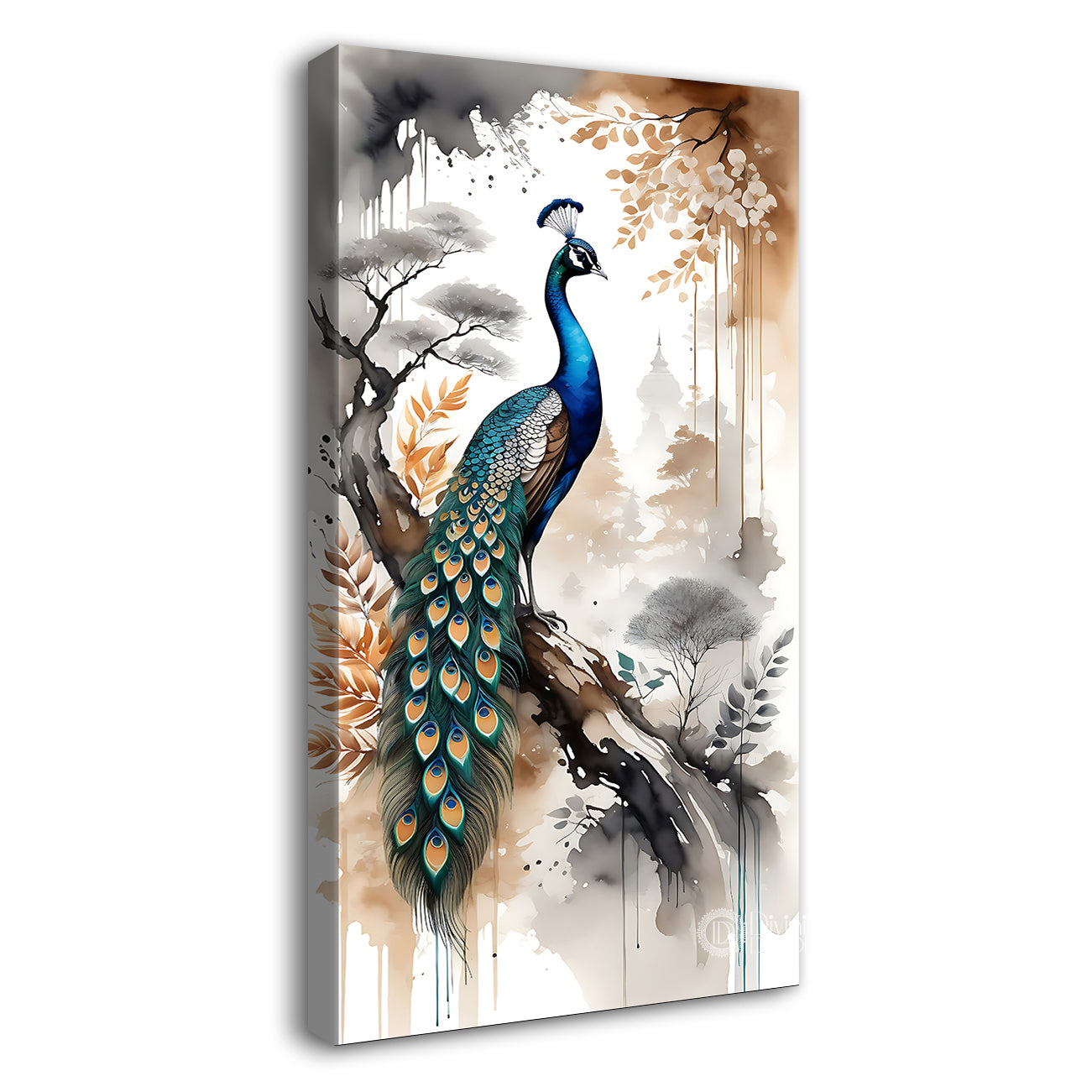 Peacock on branch with light background modenr art - Design - Peacock-V-12