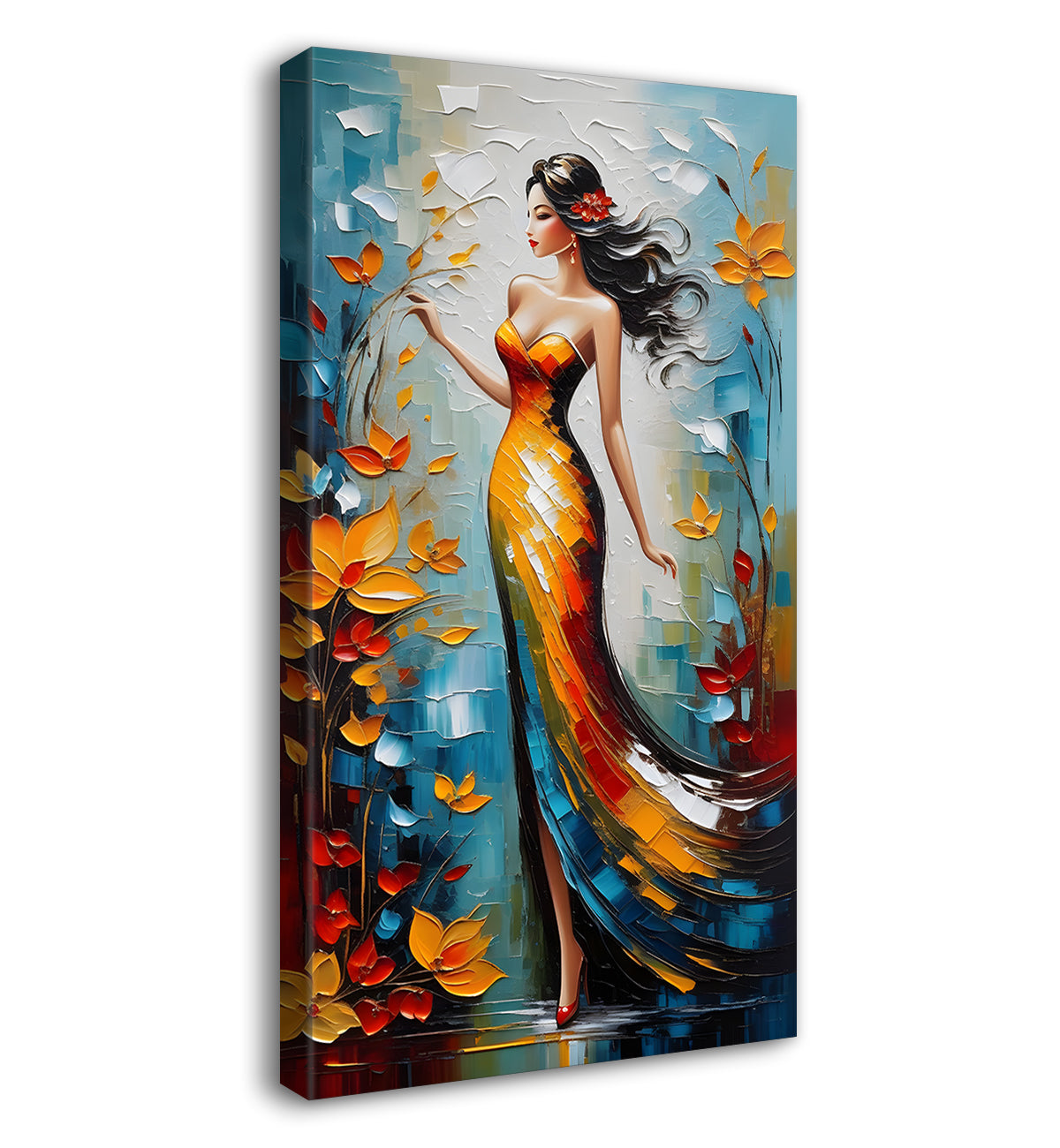 Woman with colourful background oil painting Canvas Painting - Design - Modern-V-12